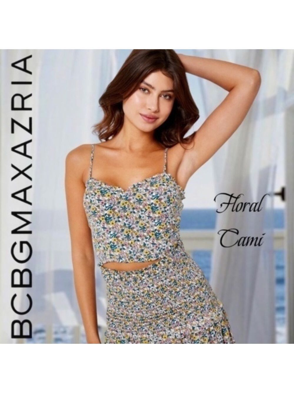 BCBGMAXAZRIA Floral Smocked-Back Cami Top